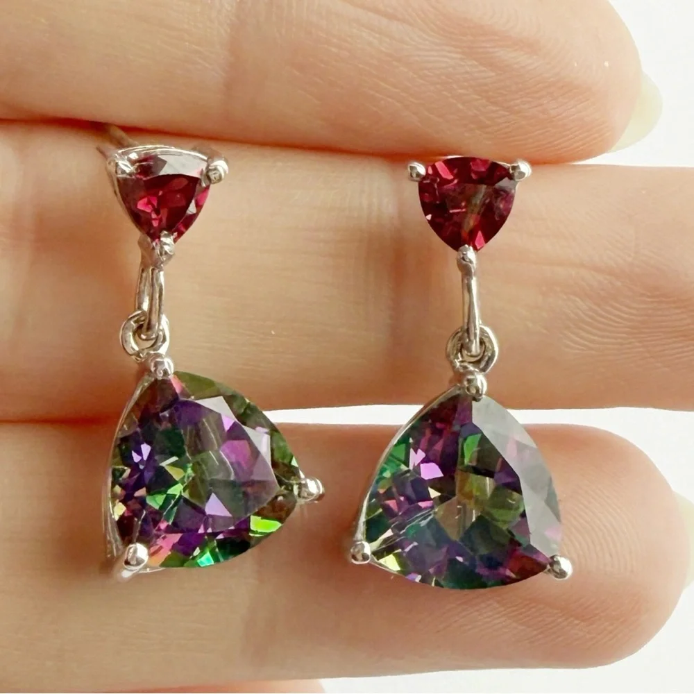 925 Mystic Topaz & Garnet Drop Earrings